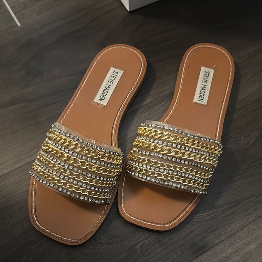 Steve Madden Gold and Silver Slide Sandals
